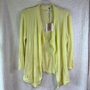 AMS Pure Flowy Open‎ Cardigan Lemon Women's Size L Boho, Peasant NWT